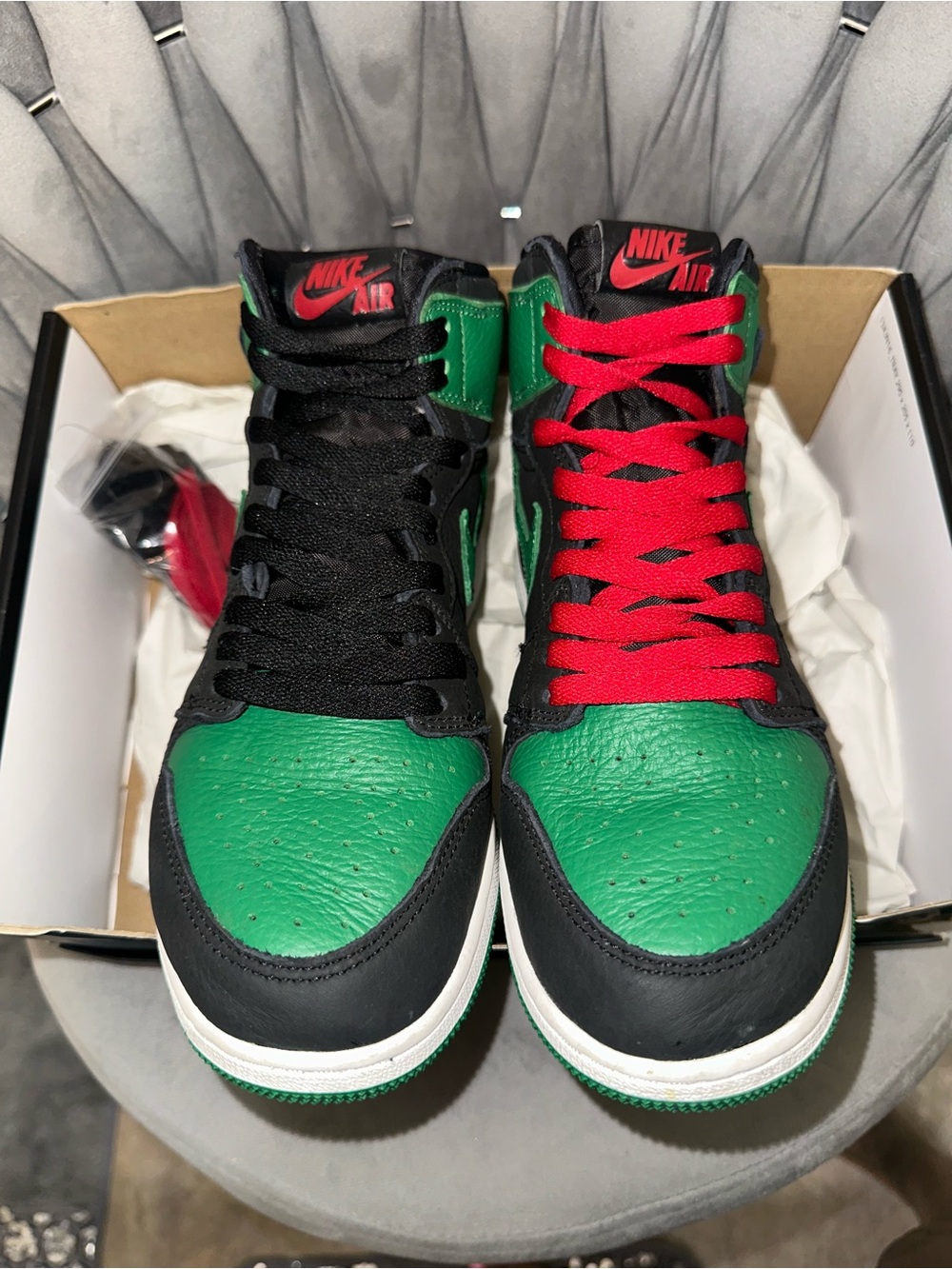 Nike Black and Green High-Top Sneakers with Red Accent